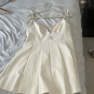 zara short white beige dress with bows 2025